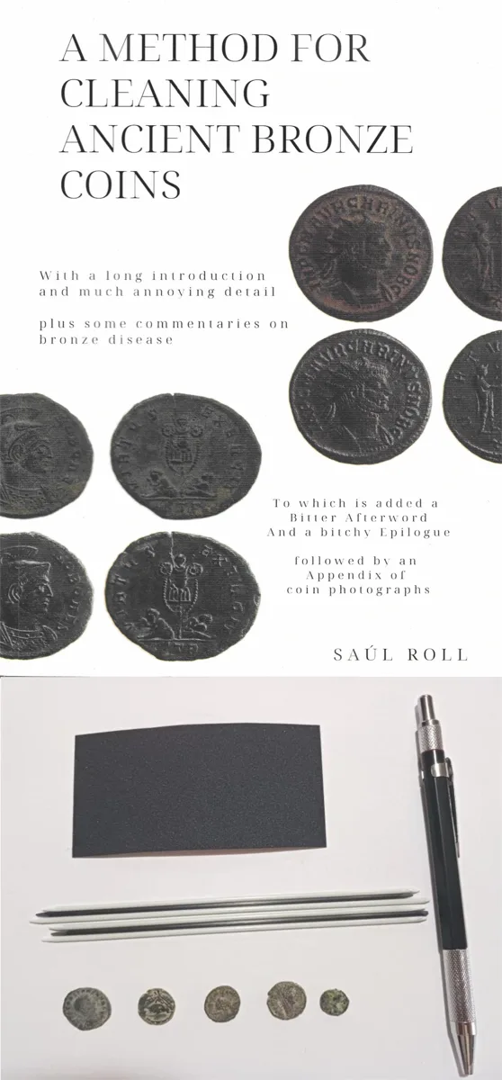 Cleaning Ancient Coin Book, Conservator Pencil and 4 Unclean Roman Coins