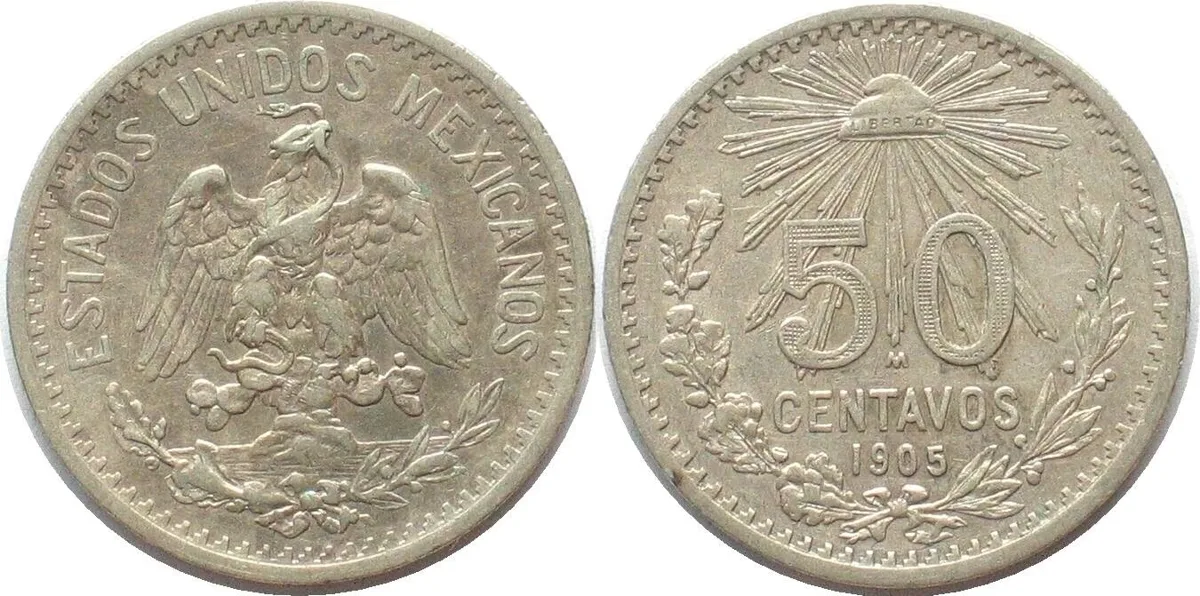 1905 MEXICO 50 Centavos 1905 silver XF