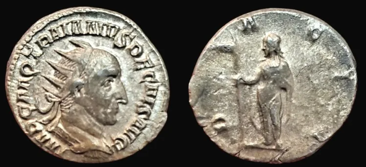 Trajan Decius 249-251 AD, AR 21mm, 3.28g Antoninianus. Rome mint, Attractive deep old cabinet tone. VF