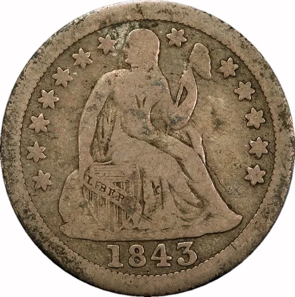 Seated 10¢, 1843-O, 10¢, VG-8