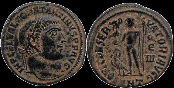 Constantine I 313-314 AD. AE 20mm 3.26gm Follis, Antioch, Desert Patina VF, R4