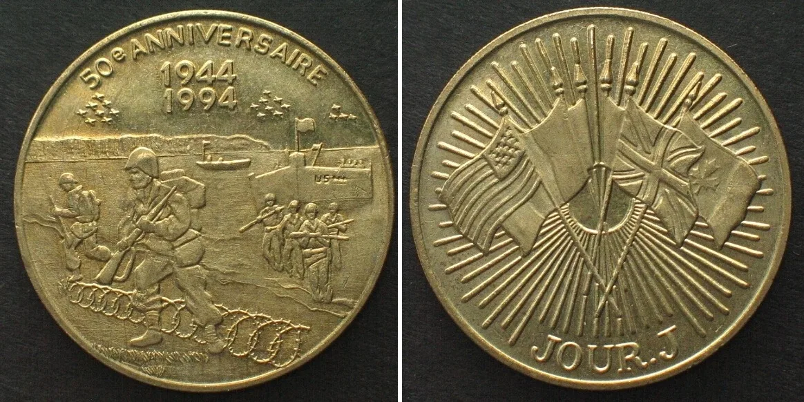 1994 FRANCE. Token 1994, 50th Ann. of D-DAY, brass, 29mm UNC