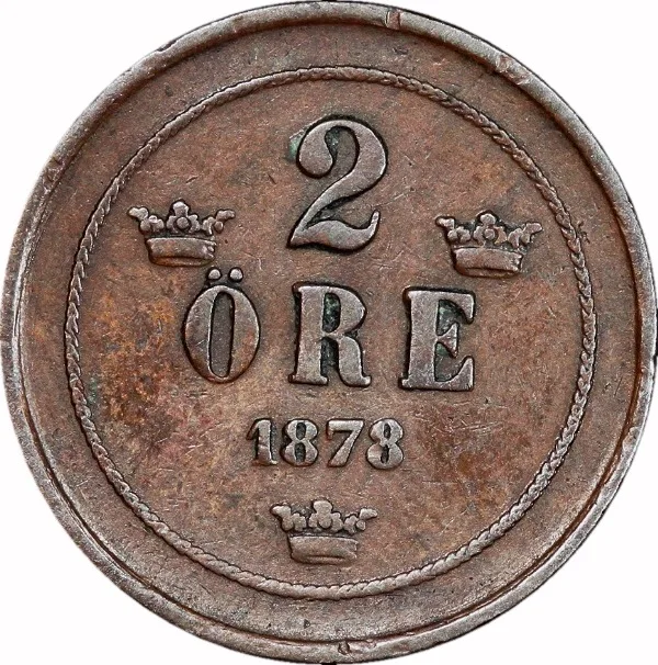 Sweden, 1878, 2 Ore, F/VF