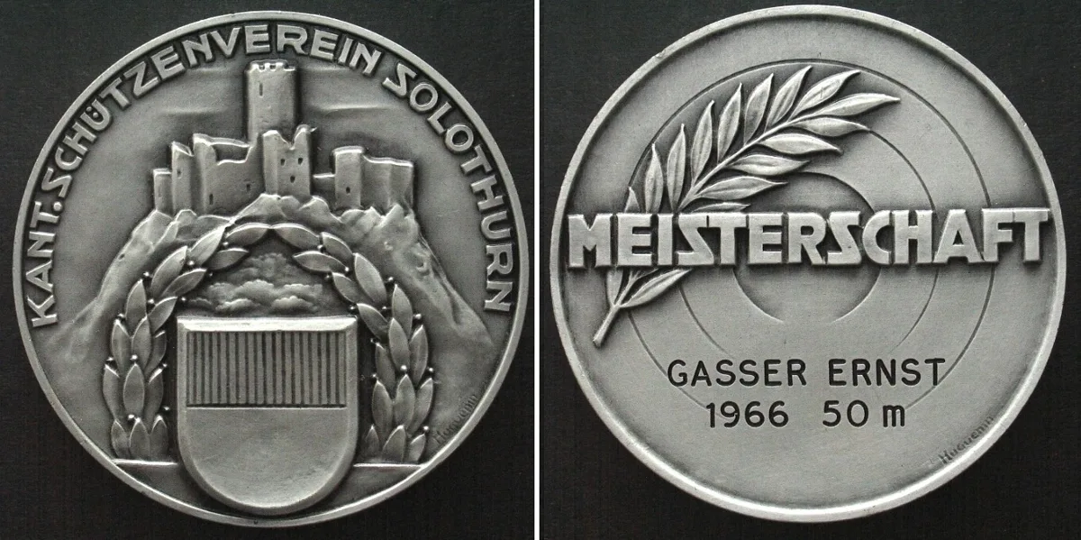 1966 SOLOTHURN - CANTONAL SHHOTING SOCIETY CHAMPIONSHIP 1966 silvered bronze UNC-