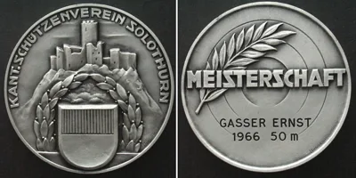 1966 SOLOTHURN - CANTONAL SHHOTING SOCIETY CHAMPIONSHIP 1966 silvered bronze UNC-