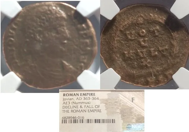 Jovian 363-364 AD, AE3 Nummus, F NGC