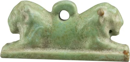 Egyptian Faience Double Lion Amulet, Aker