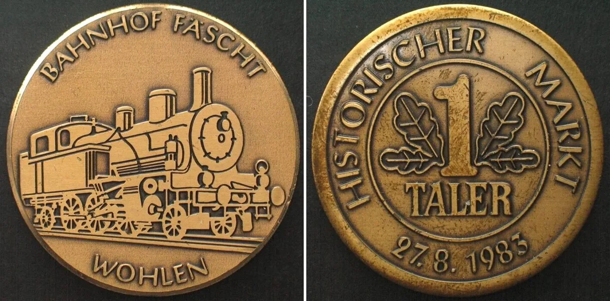 1983 Switzerland BAHNHOF FÄSCHT WOHLEN 1 Taler 1983, bronze 40mm UNC-