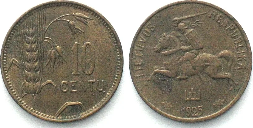 1925 LITHUANIA 10 Centu 1925 Al-Bro AU!