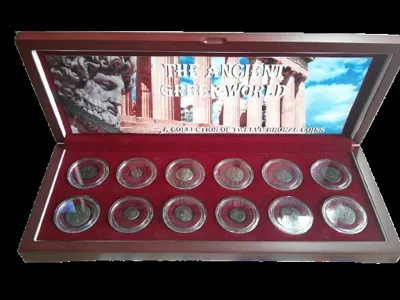 The Greek World: Box of 12 Bronze Coins from the Time of Ancient Greece (wooden boxed collection)