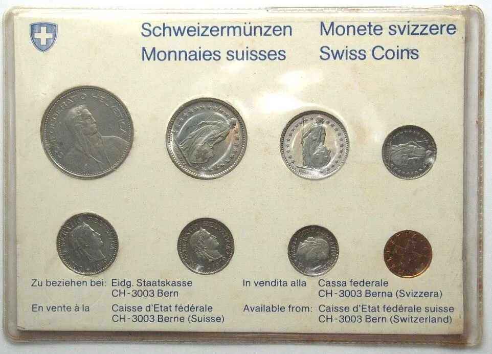 1979 SWITZERLAND 1979 SPECIMEN MINT SET white folder by the Swiss Federal Treasury Prooflike