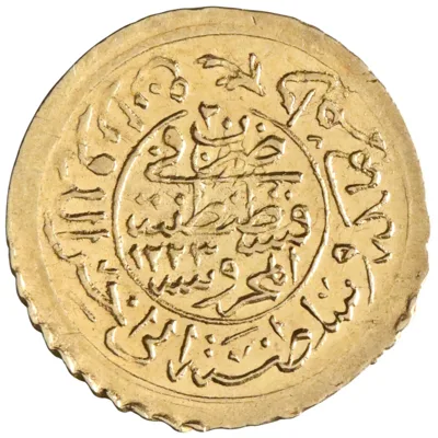 Ottoman: Mahmud II (1808-1839), gold 1/4 cedid adli altin (0.39g), Qustantiniya al-Mahrusa (Guarded Constantinople) mint, AH 1223 (1808 CE), regnal year 20.