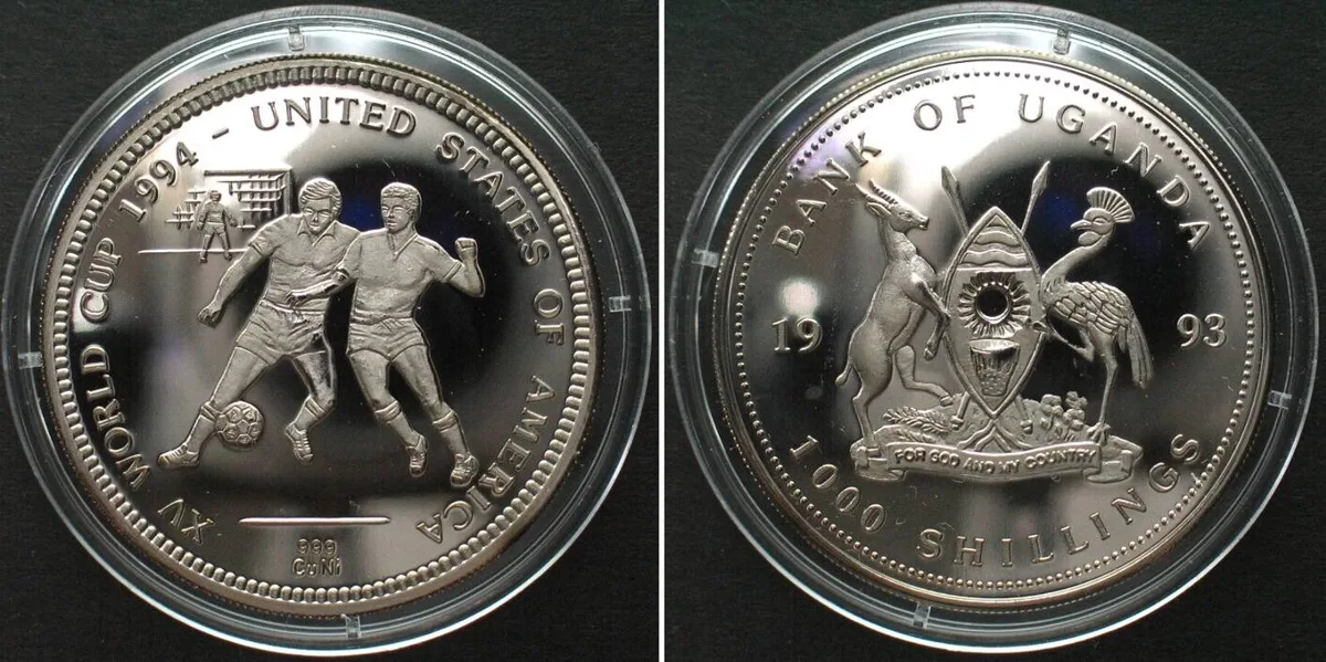 1993 UGANDA - PATTERN 1000 Shillings 1993, SOCCER WORLD CUP, Cu-Ni Proof