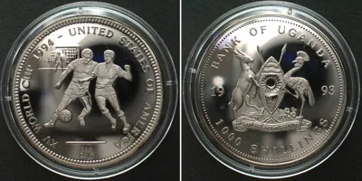 1993 UGANDA - PATTERN 1000 Shillings 1993, SOCCER WORLD CUP, Cu-Ni Proof