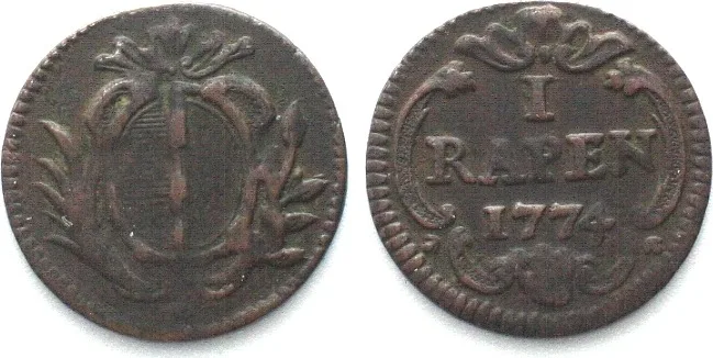 1774 Swiss Cantons LUZERN Rappen 1774 copper VF+