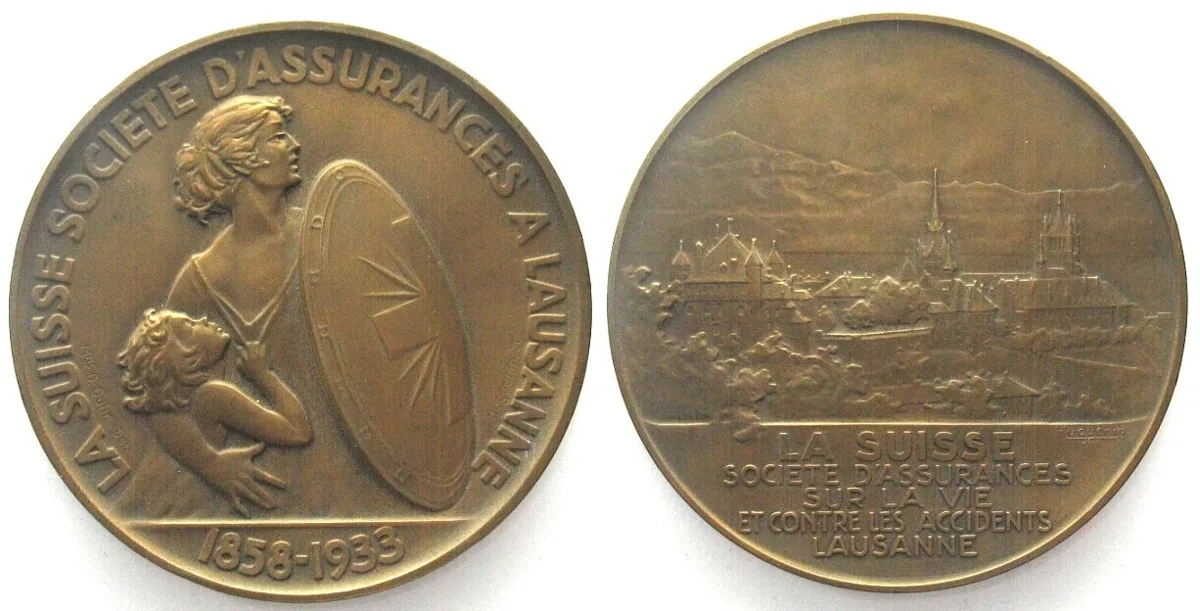 1933 LA SUISSE SOCIETE D´ASSURANCES A LAUSANNE 1933 by Dulin bronze 70mm UNC
