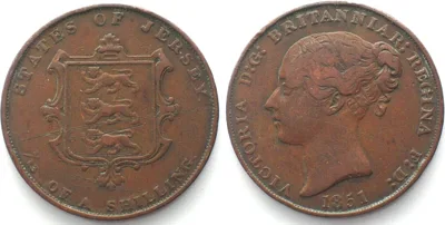 1851 JERSEY 1/13 Shilling 1851 VICTORIA copper aXF VF+