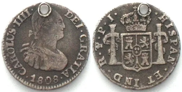 1808 BOLIVIA. 1/2 Real 1808 PJ, PTS Potosi mint, CHARLES IV silver VF+ VF