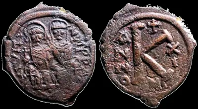 Justin II and Sophia 565-578 AD (Year 11, Struck 575/576 AD) AE 23.6mm 7.0gm Half Follis. Nikomedia.
