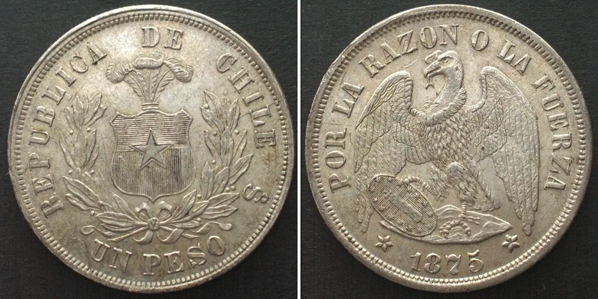 1875 CHILE. Peso 1875 silver UNC-!!!
