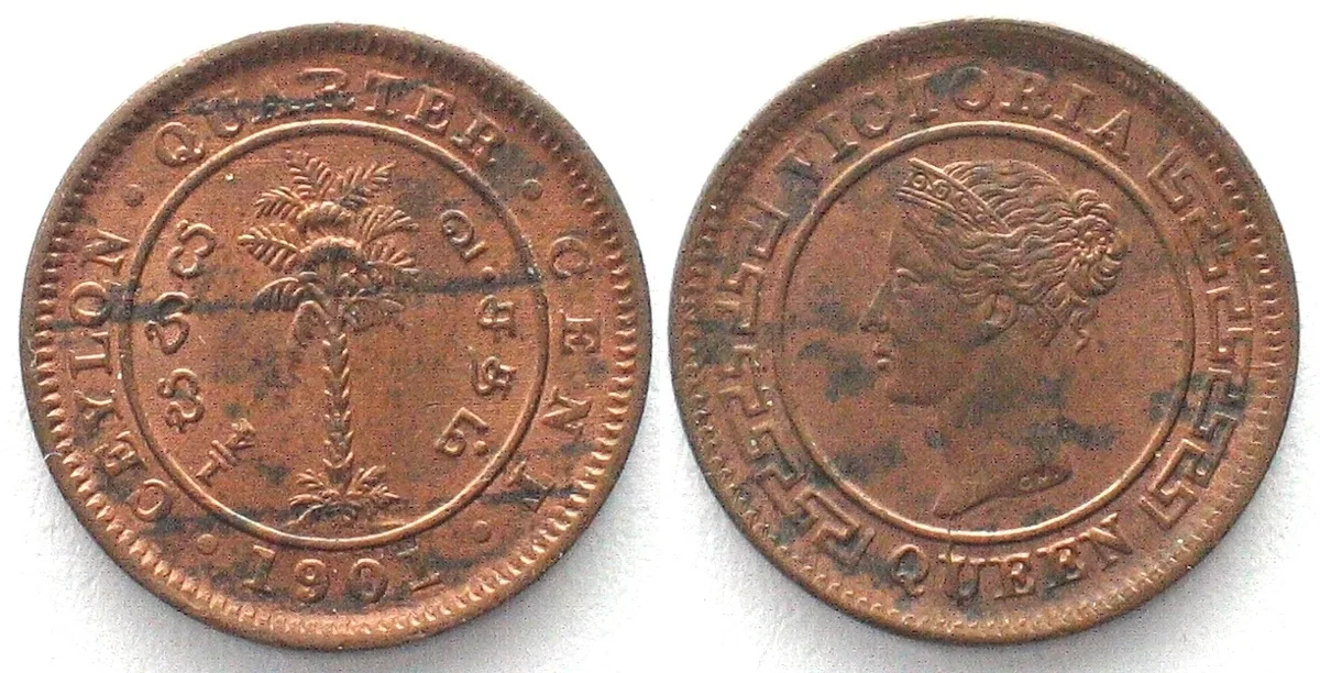 1901 CEYLON 1/4 Cent 1901 VICTORIA copper UNC!