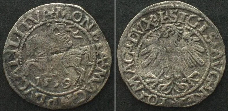 1559 LITHUANIA. 1/2 Groschen 1559, SIGISMUND II of POLAND, silver, XF! EF