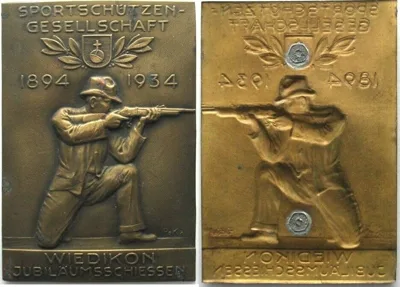 1934 SWISS SHOOTING MEDAL 1934 ZURICH - WIEDIKON Plaque 80x55mm RARE! AU