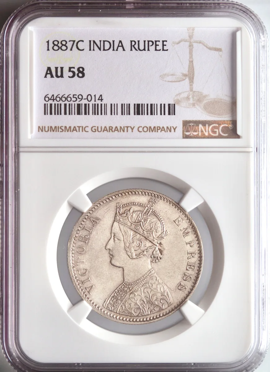British India: Victoria (1837-1901), silver rupee, 1887 (C). NGC AU 58.