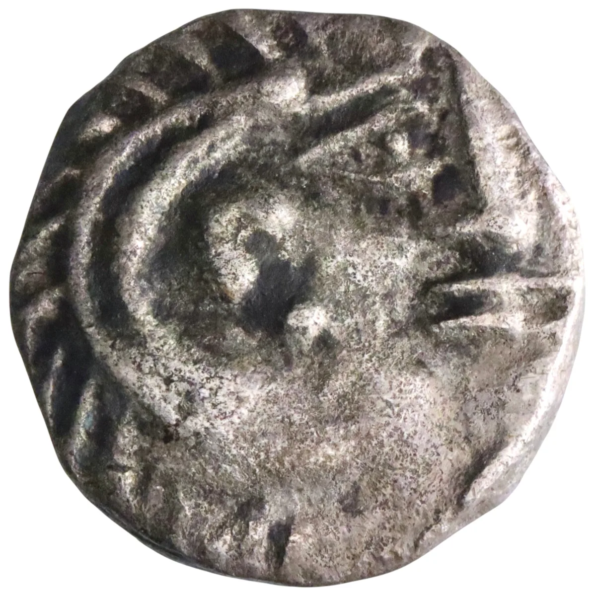 Eastern Arabia, Mleiha: in name of Abi'el, silver drachm (3.64g), Mleiha (Maleha, Sharjah) mint, 100 BCE-100 CE. Crude imitation of coinage of Alexander the Great. Very rare.