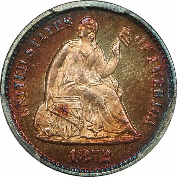 Seated ½ 10¢, 1872, ½ 10¢, PR65 CAM, PCGS/CAC