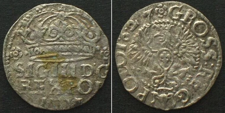 1627 POLAND. Grosz koronny 1627, Bydgoszcz mint, SIGISMUND III, silver, AU!