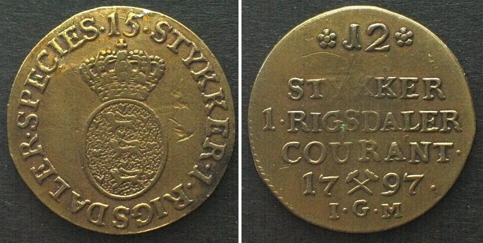 1797 NORWAY 1/15 Specie Daler 1797 IGM, CHRISTIAN VII - CONTEMPORARY COUNTERFEIT EF