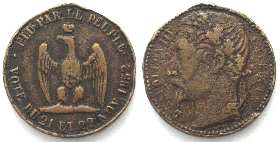 1852 NAPOLEON III, Medal 1852 on his election, brass, 23mm UNC-