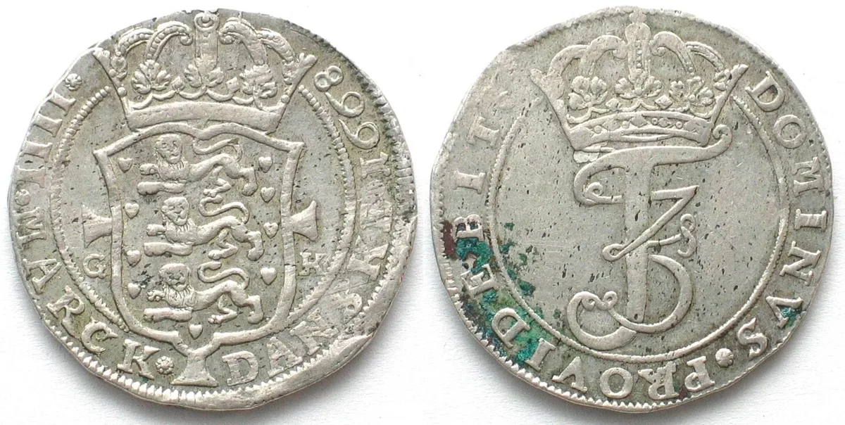 Krone 1668 DENMARK Krone 1668 Copenhagen FREDERIK III silver aXF! EF-