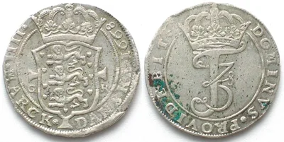 Krone 1668 DENMARK Krone 1668 Copenhagen FREDERIK III silver aXF! EF-
