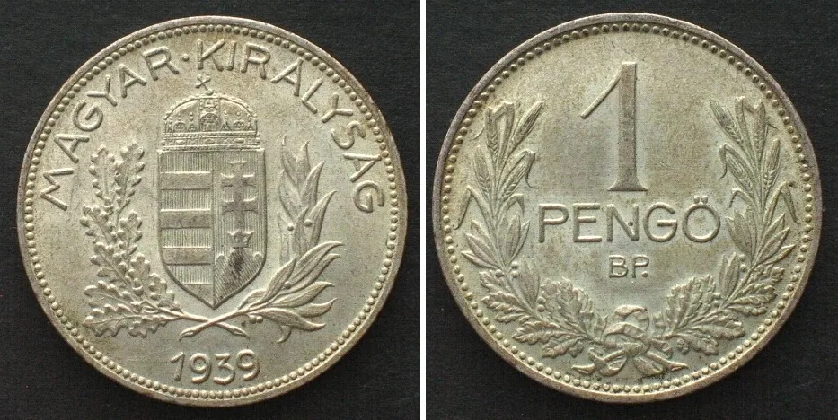 1939 HUNGARY 1 Pengö 1939 silver UNC!