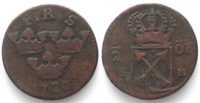 1720 SWEDEN. 1/2 Ore 1720 S.M., FREDERICK I, milled edge, copper, VF, SCARCE! VF