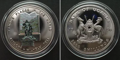1996 UGANDA 1000 Shillings 1996 ALTDORF - WILHELM TELL Cu-Ni colored Proof