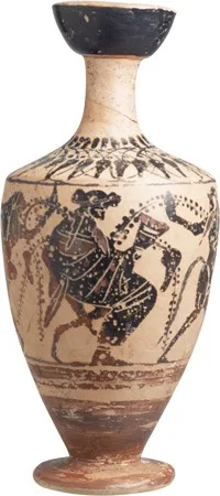 Greek Attic Black Figure Lekythos, Dionysus and Satyrs