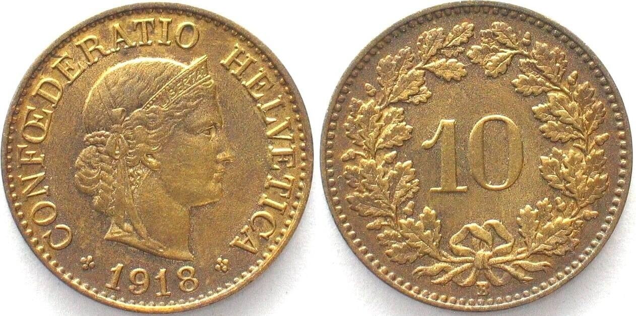 1918 SWITZERLAND 10 Rappen 1918 brass UNC!