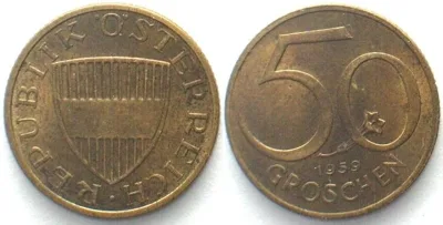 1959 AUSTRIA. 50 Groschen 1959, Al-Bro, key date! UNC!