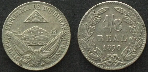 1870 HONDURAS 1/8 Real 1870 A, Cu-Ni UNC-!