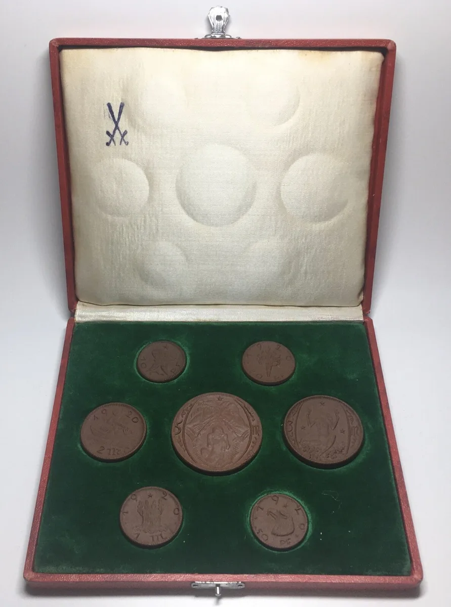 1920 Germany WEIMAR REP. Patterns 1920, Complete Set, 7 pcs. NOTGELD porcelain, RRR! BU