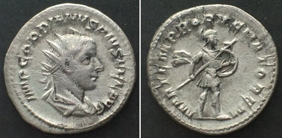 243-244 GORDIAN III (238-244 AD). AR Antoninianus, 243-244, Rome mint, Mars, AU!