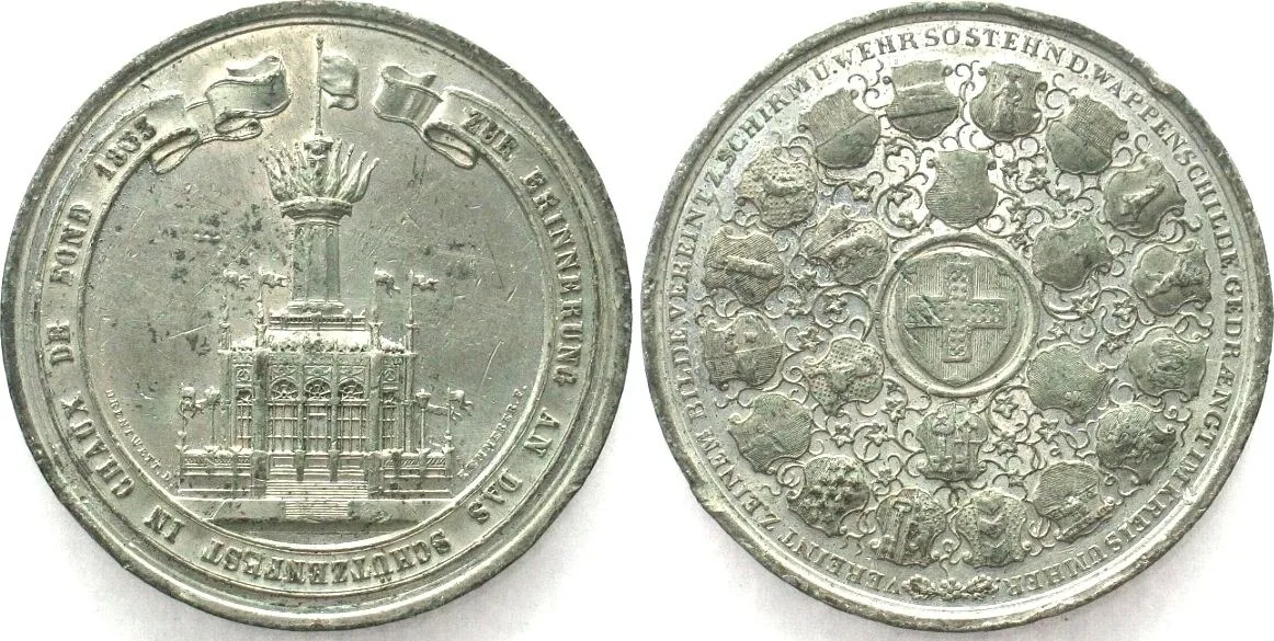 1863 LA CHAUX-DE-FONDS 1863 SHOOTING FESTIVAL Medal white metal 41mm SCARCE! AU