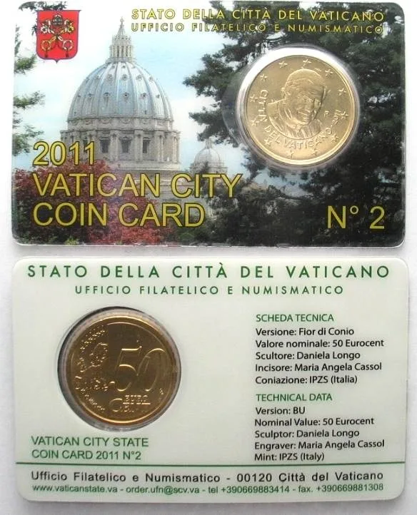 2011 2 x VATICAN 2011 50 Euro cent BENEDICT XVI in COINCARD N°2 BU