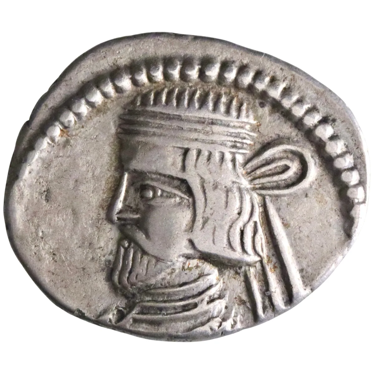 Parthian: Vardanes I (40-47), silver drachm (3.70g), Ecbatana mint, 40-47 CE. Diademed, bearded bust / Archer seated on throne.