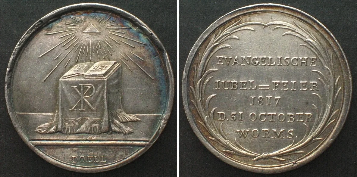 1817 WORMS. PROTESTANT JUBILEE 1817, silver, 29mm, AU