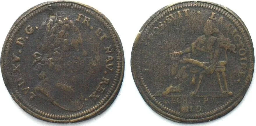 1725 LOUIS XV. Counter c.1725 by Johann Jakob Dietzel 1711-48, Nuremberg, brass 23mm VF-