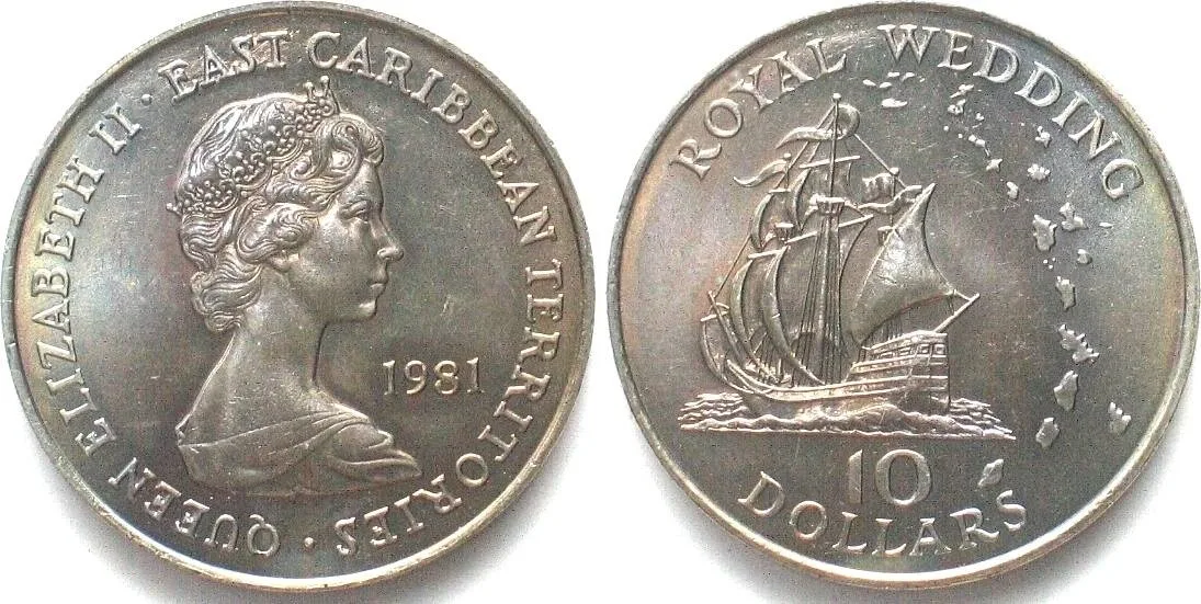 1981 EAST CARIBBEAN STATES 10 Dollars 1981 ROYAL WEDDING Cu-Ni UNC